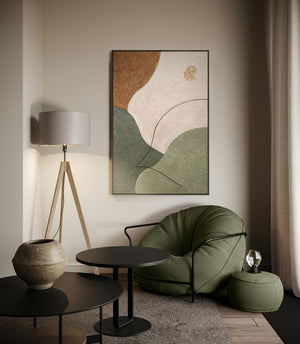 Abstract Wall Art with Texture in Beige, Green & Gold – Modern Acrylic Painting on Canvas