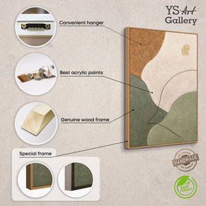 Abstract Wall Art with Texture in Beige, Green & Gold – Modern Acrylic Painting on Canvas
