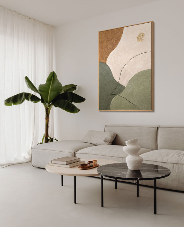 Abstract Wall Art with Texture in Beige, Green & Gold – Modern Acrylic Painting on Canvas