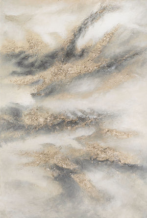 Handgemaltes Acrylbild in Grau & Gold – Abstrakte Wanddeko „Wolkenmelodie“