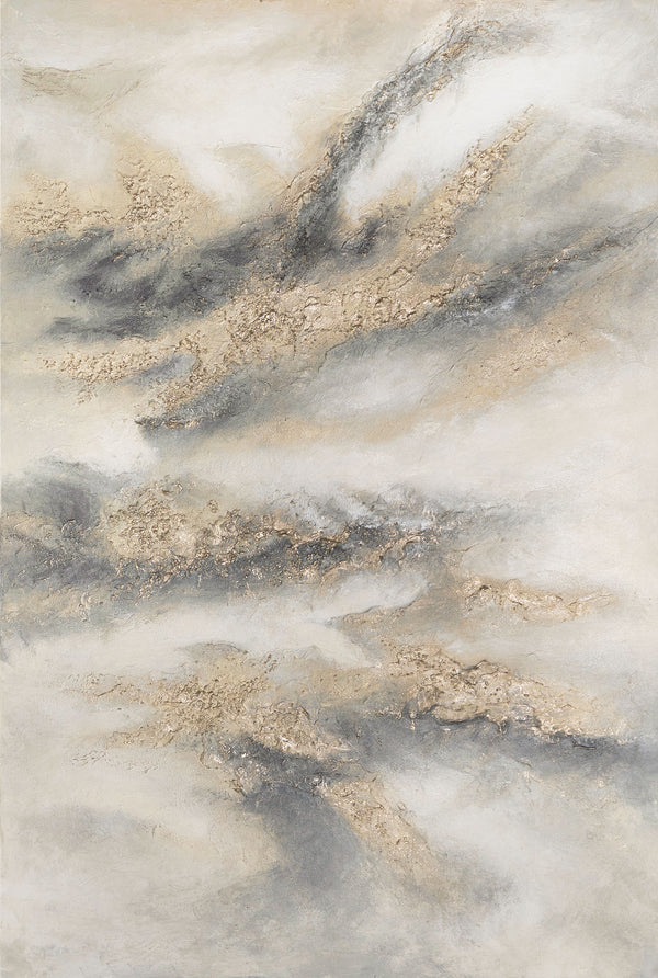 Handgemaltes Acrylbild in Grau & Gold – Abstrakte Wanddeko „Wolkenmelodie“