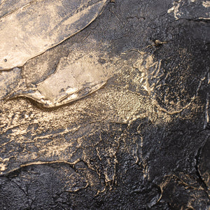 Abstrakte Leinwandkunst mit metallischer Struktur in Schwarz