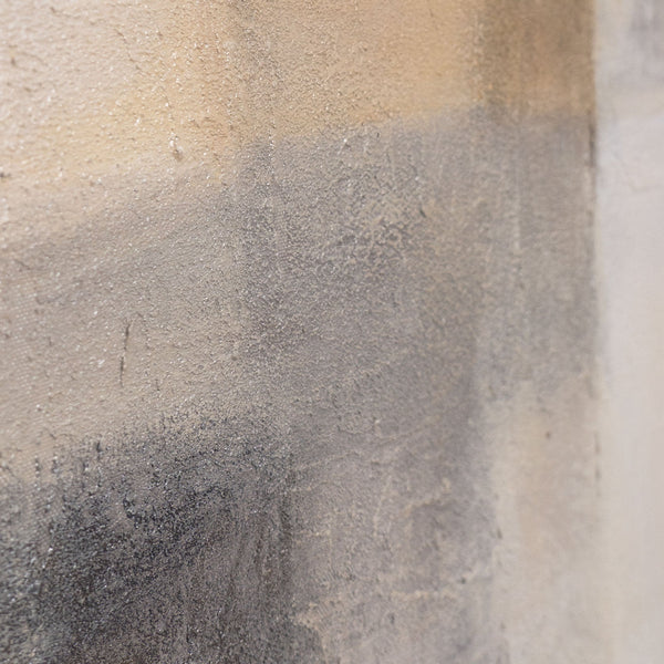 Abstraktes Gemälde Beige Grau mit Rahmen – Moderne Wandkunst „Geisterhaftes Licht“