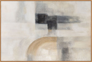 Abstraktes Gemälde Beige Grau mit Rahmen – Moderne Wandkunst „Geisterhaftes Licht“