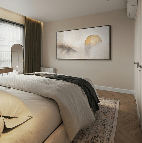 Hand-Painted Textured Painting "Horizon Line" – Wall Decor in Beige & Gold