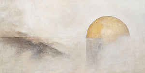 Handgemaltes Struktur Gemälde „Horizontlinie“ - Wanddeko in Beige Gold