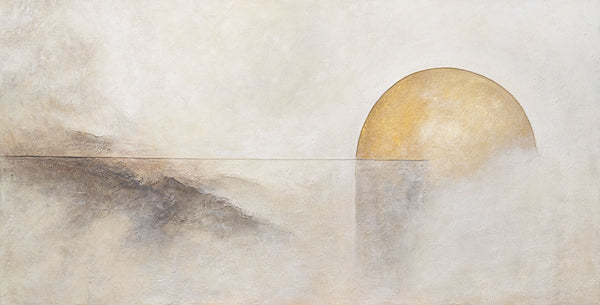 Handgemaltes Struktur Gemälde „Horizontlinie“ - Wanddeko in Beige Gold