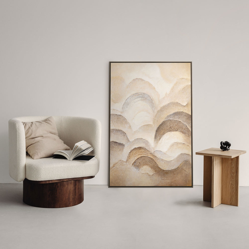 Hand-Painted Wall Decor on Canvas – Abstract Painting in Beige and Brown "Horizon Layers"