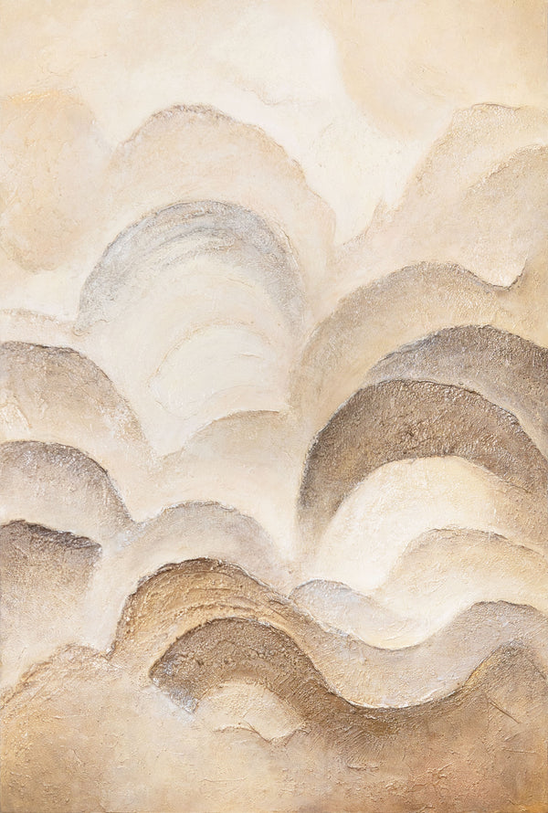 Handgemalte Wanddeko auf Leinwand – Abstrakte Gemälde in Beige und Braun „Horizontschichten“