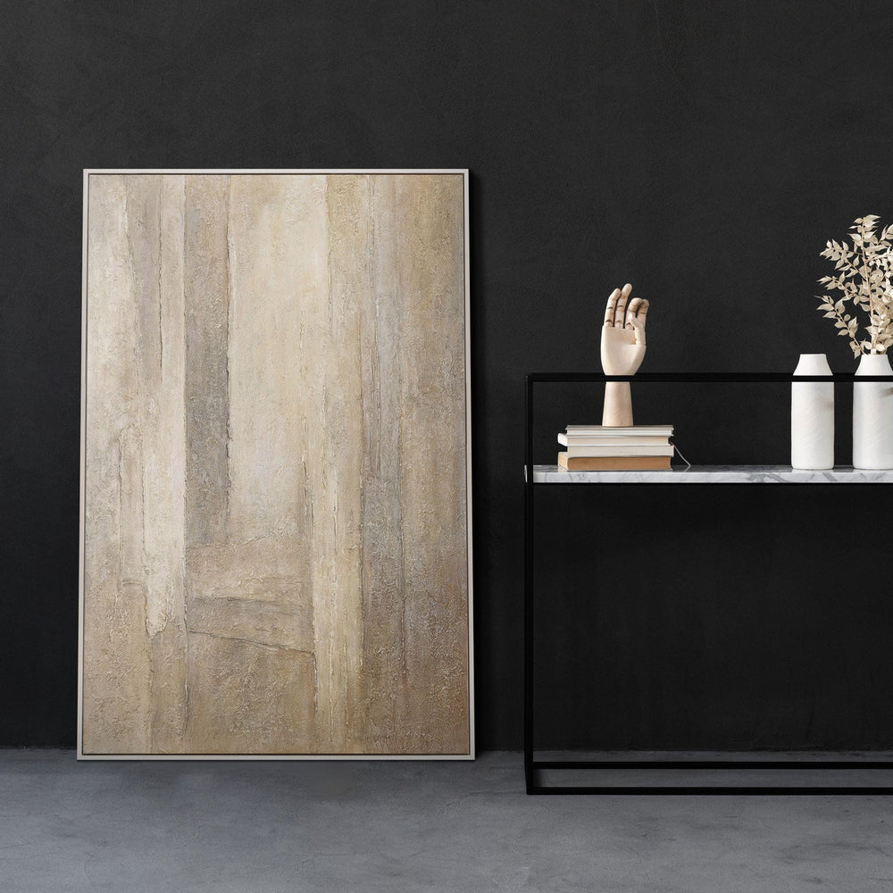 Strukturreiches abstraktes Gemälde in Beige und Gold