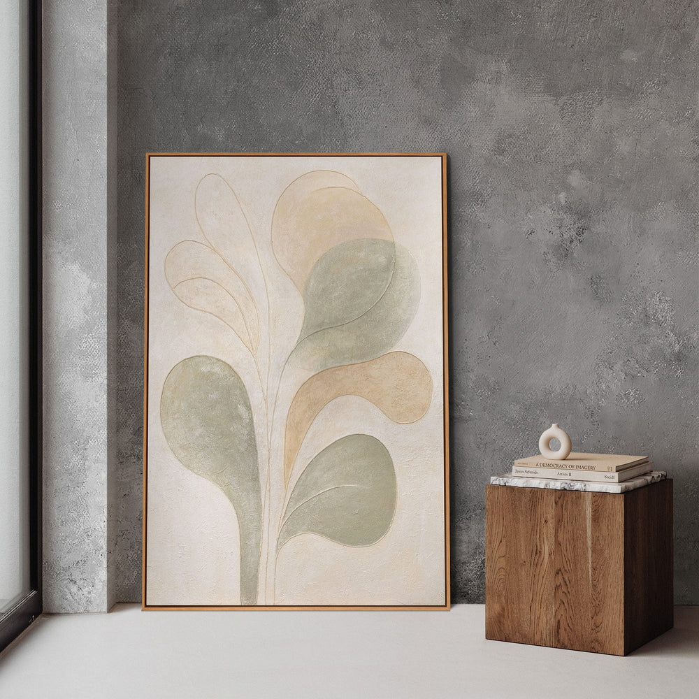 Modernes abstraktes Naturbild in Beige und Grün