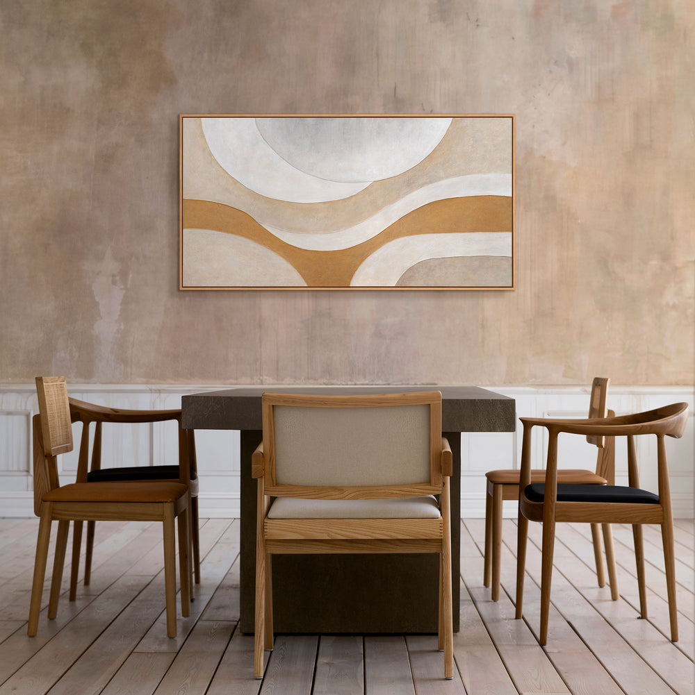 Hand-Painted Acrylic Painting "Warm Flow" – Wall Decor for Living Room in Beige & Gold