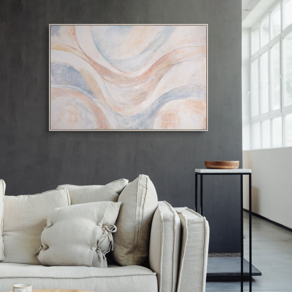 Abstract Acrylic Painting "Wind Lines" – Modern Wall Art in Beige, Blue & Pink