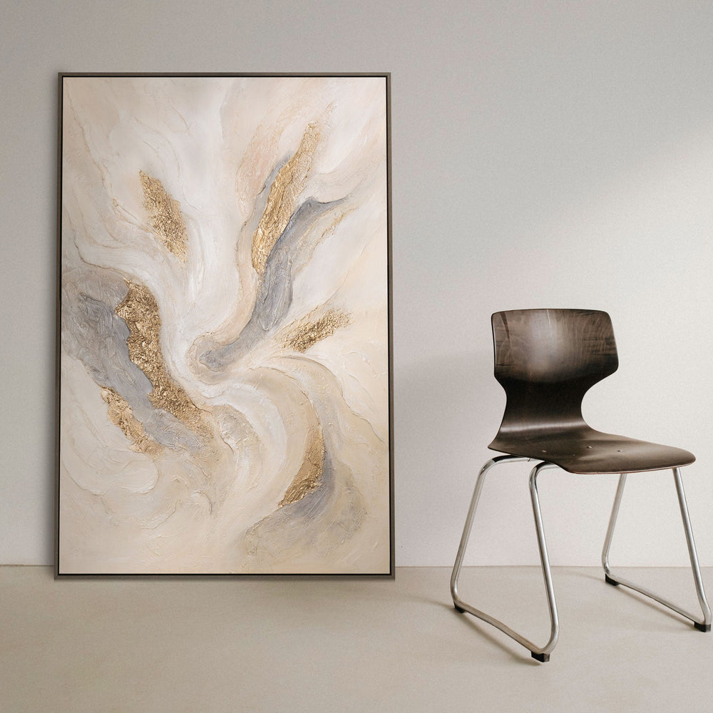 Abstract Painting "Radiant Currents" – Hand-Painted Art with Gold Accents