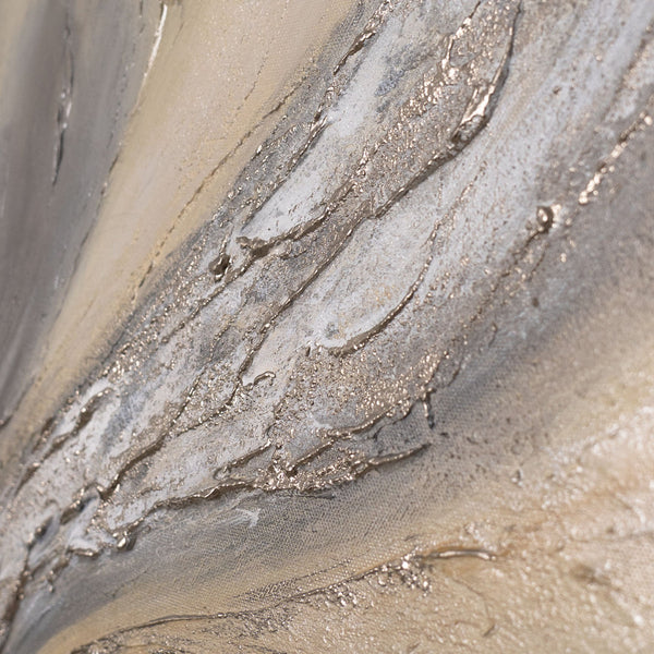 Abstraktes Acrylbild „Sand und Wolken“ – Handgemaltes Leinwandbild in Beige und Grau für Wohnzimmer