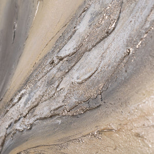 Abstraktes Kunstbild mit mineralischer Struktur in Beige und Grau