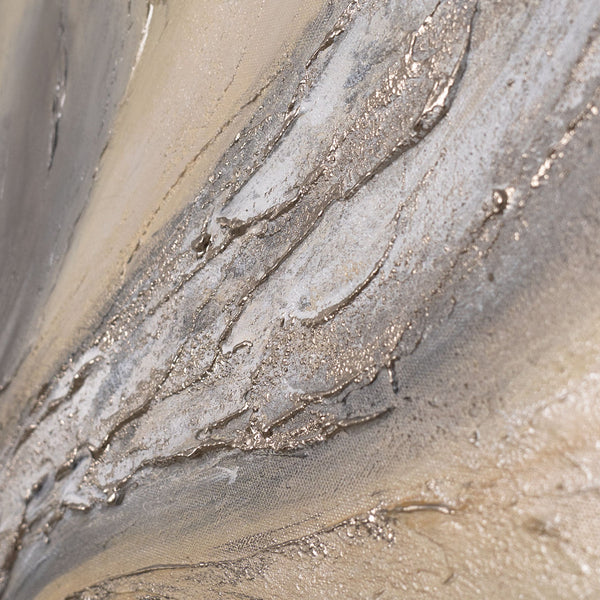 Abstraktes Kunstbild mit mineralischer Struktur in Beige und Grau