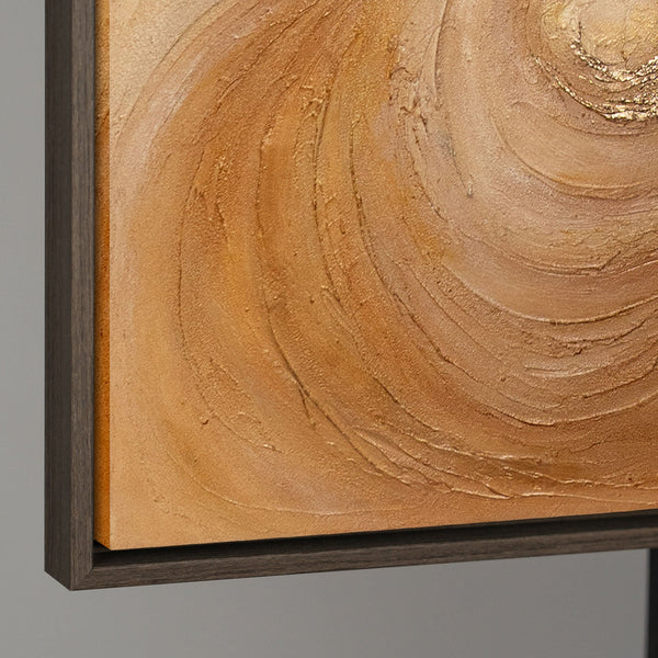 Modernes abstraktes Leinwandbild in Gold- und Beigetönen mit schmalem Rahmen