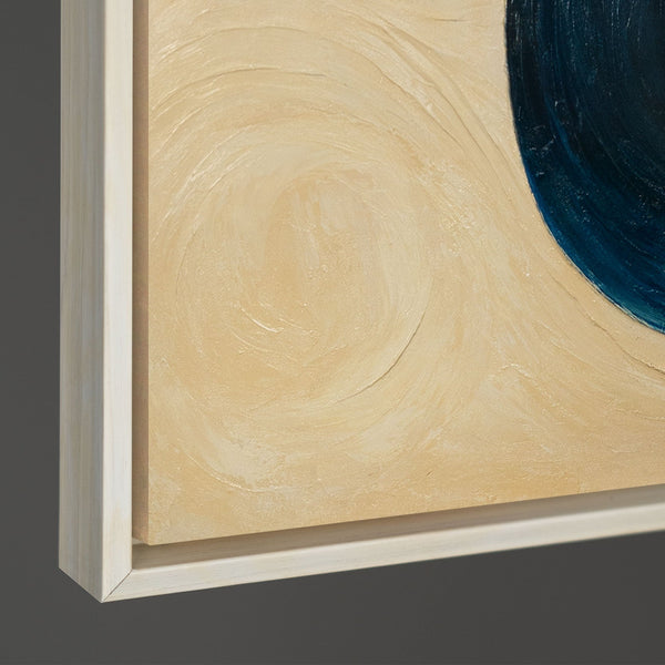 Abstraktes Kunstwerk „Schnitt durch den Horizont“ – Acrylgemälde modern in Blau und Gelb