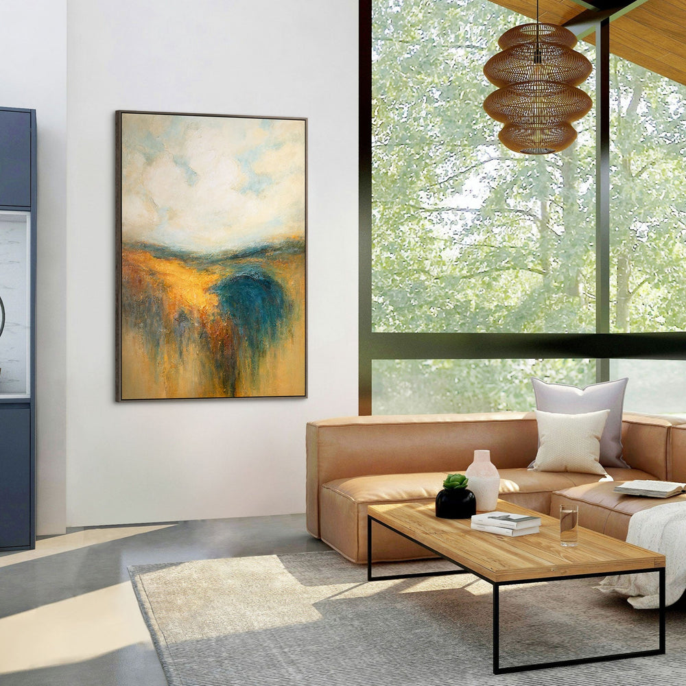 Handgemaltes Acrylbild „Goldener Weite“ – Moderne Wandkunst Naturfarben