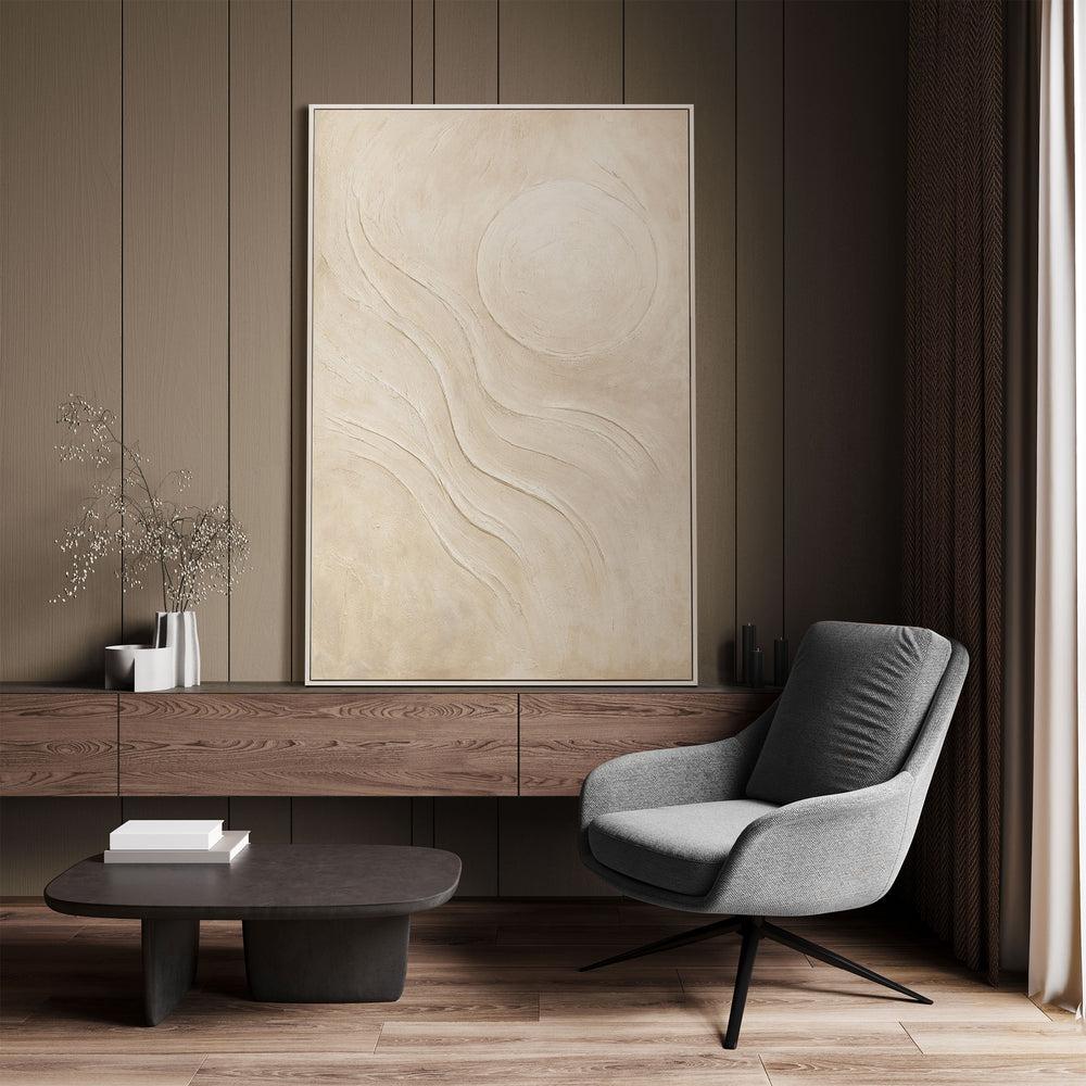 Abstraktes Leinwandbild „Sandige Sonne“ – Acrylgemälde mit Rahmen