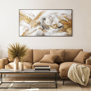"Handmade Painting with Frame 'Consonance' – Abstract Art with Gold"