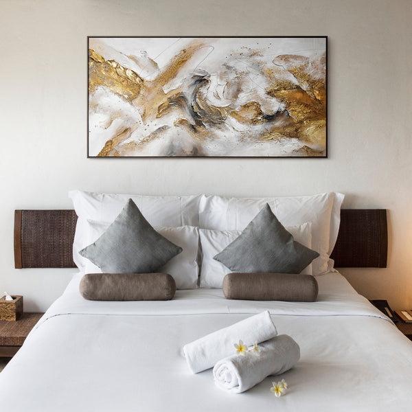 "Handmade Painting with Frame 'Consonance' – Abstract Art with Gold"