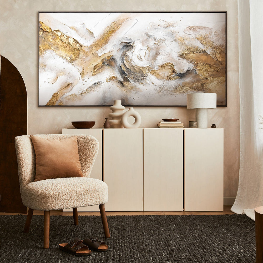 "Handmade Painting with Frame 'Consonance' – Abstract Art with Gold"