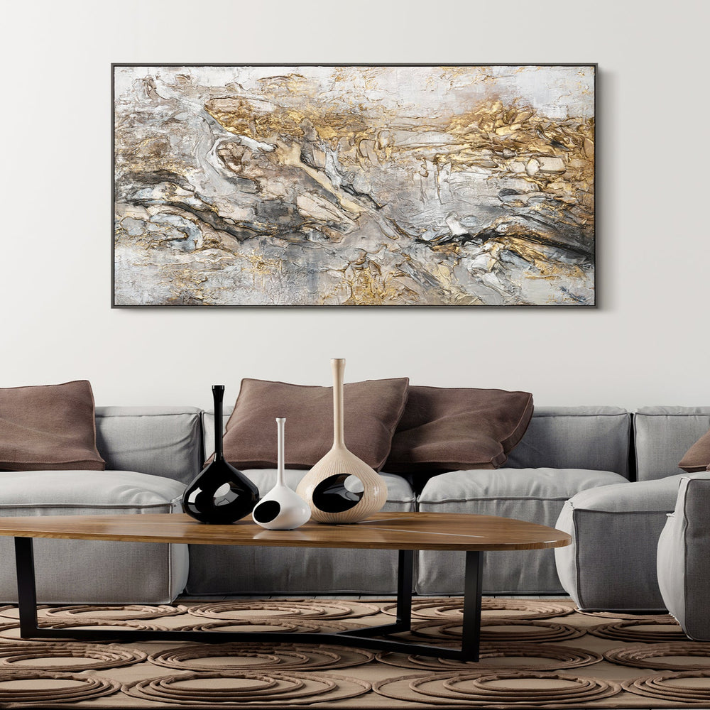 "Handmade Acrylic Painting with Grey Frame 'Glow' – Modern Abstract Home Decor"