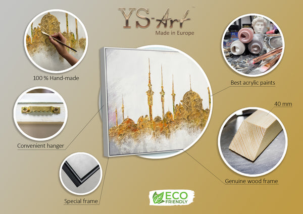 Infografik Gemälde „Moschee" – Maße, Rahmenfarbe und Materialdetails
