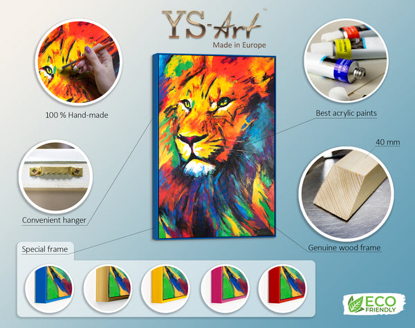 Framed large canvas wall art "Lion's strength"