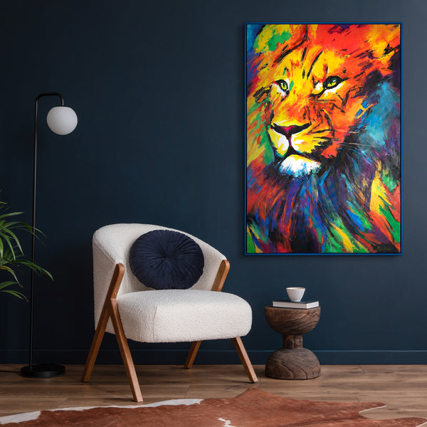 Framed large canvas wall art "Lion's strength"