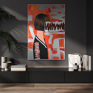 Abstract Figure Painting "Mystery in Red" – Modern Female Portrait on Canvas
