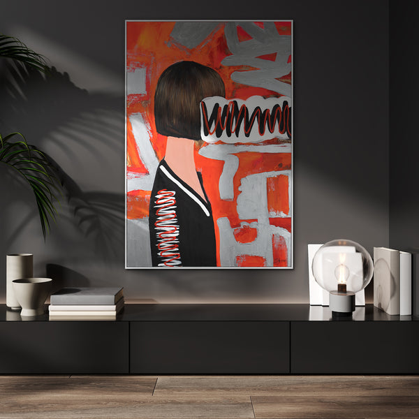 Abstract Figure Painting "Mystery in Red" – Modern Female Portrait on Canvas