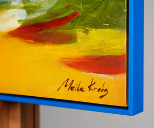 Colorful Landscape Painting "Tides of Inspiration" – Modern Framed Wall Art with Boat and Houses