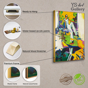 Gerahmtes Acrylgemälde einer regnerischen Straßenszene, fertig zum Aufhängen