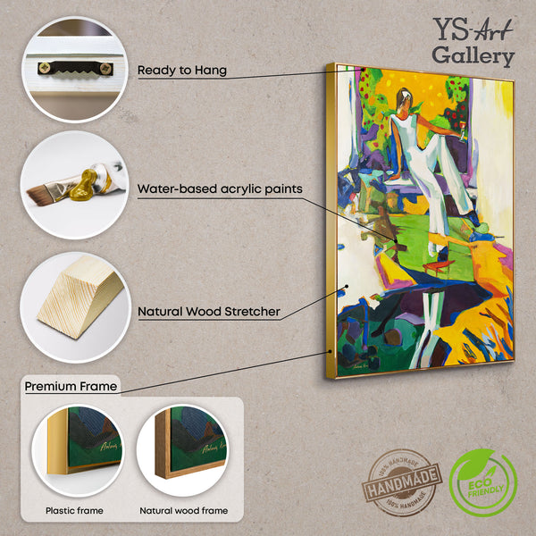 Gerahmtes Acrylgemälde einer regnerischen Straßenszene, fertig zum Aufhängen