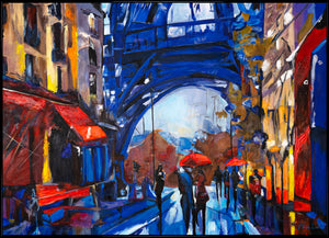 Hand painted wall art canvas with frame "Streets of Paris"