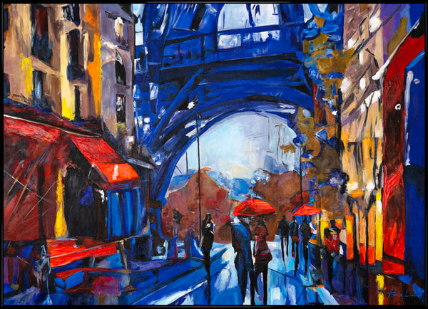 Hand painted wall art canvas with frame "Streets of Paris"