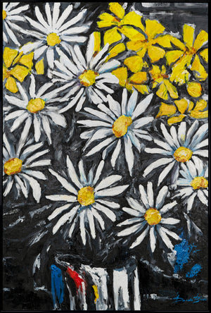 Framed wall art for living room "Snow-white daisies"