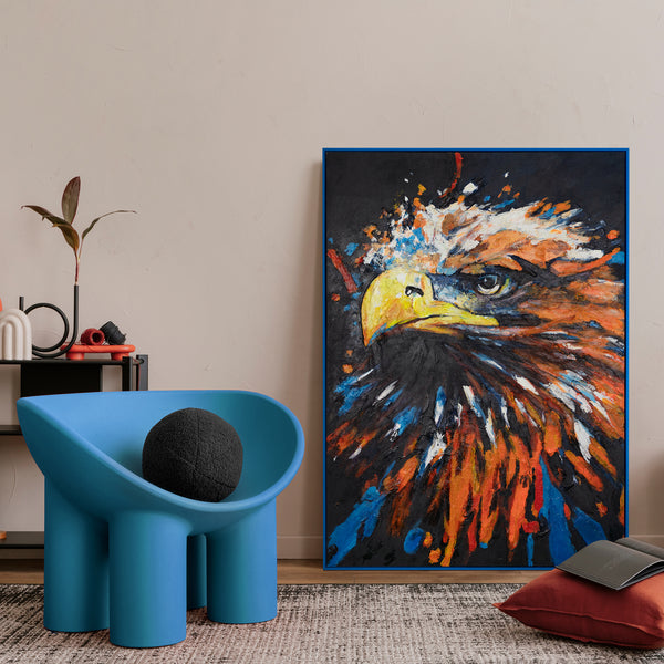 Framed hand painted canvas art "Mighty eagle"