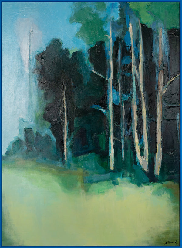 Framed forest acrylic painting "Quiet forest"