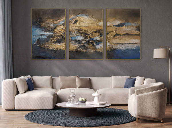 Modern Abstrakte Kunst Bilder mit Rahmen "Elegante Abstraktion" Große Bilder fürs Wohnzimmer