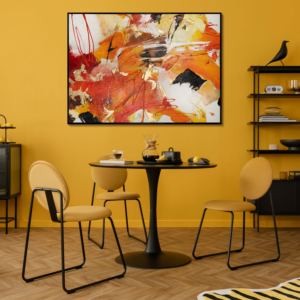 Abstrakte Wandkunst mit kräftigen Rot- und Orangetönen, modernes handgemaltes Gemälde auf Leinwand, ideal für zeitgenössische Innenräume, Kunst für Wohnzimmer oder Esszimmer