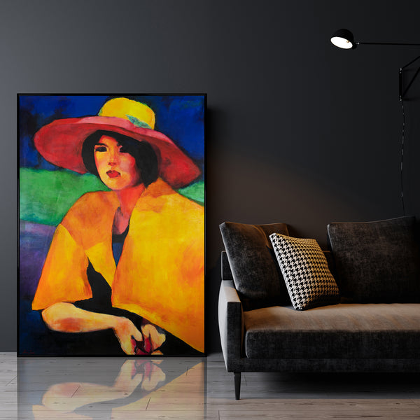 Colorful Abstract Art "Woman with Hat" – Hand-Painted Canvas Wall Decor