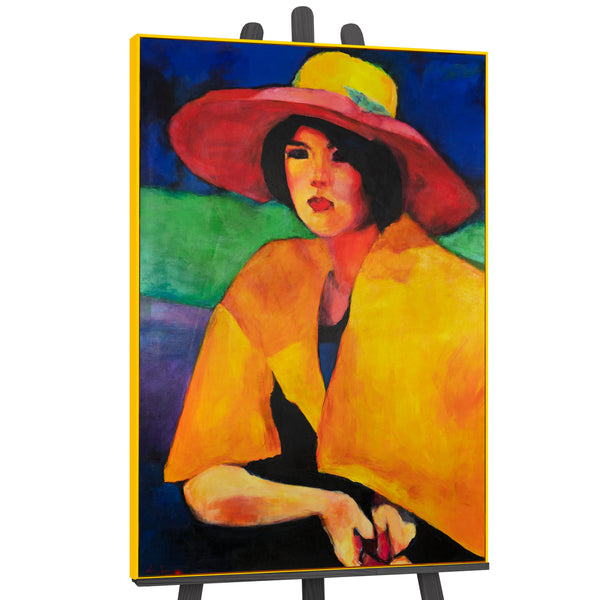 Colorful Abstract Art "Woman with Hat" – Hand-Painted Canvas Wall Decor