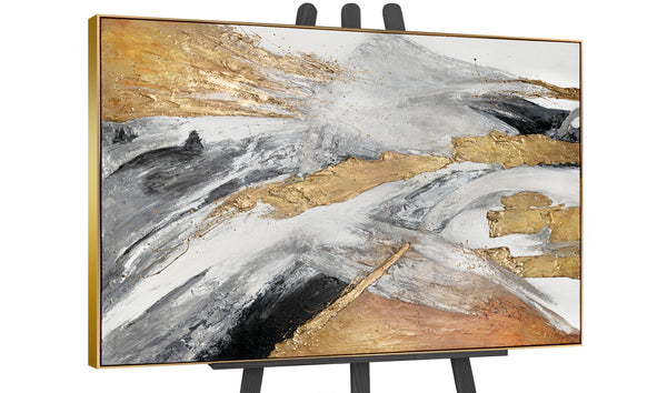 Abstrakte Kunst "Goldene Symphonie" mit Rahmen Wanddeko Wohnzimmer