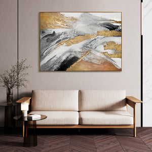 Abstrakte Kunst "Goldene Symphonie" mit Rahmen Wanddeko Wohnzimmer