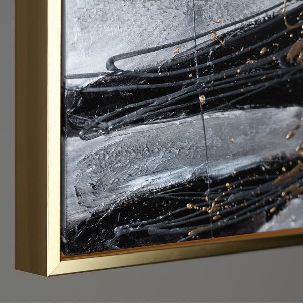 Abstrakte Leinwandkunst mit goldenen Akzenten mit Rahmen Goldener Strich
