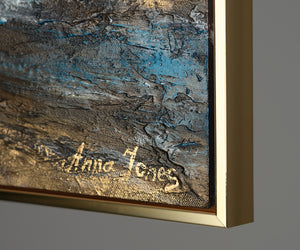 Abstract Seascape Painting "Golden Bay" – Hand-Painted Ocean Landscape in Blue and Gold